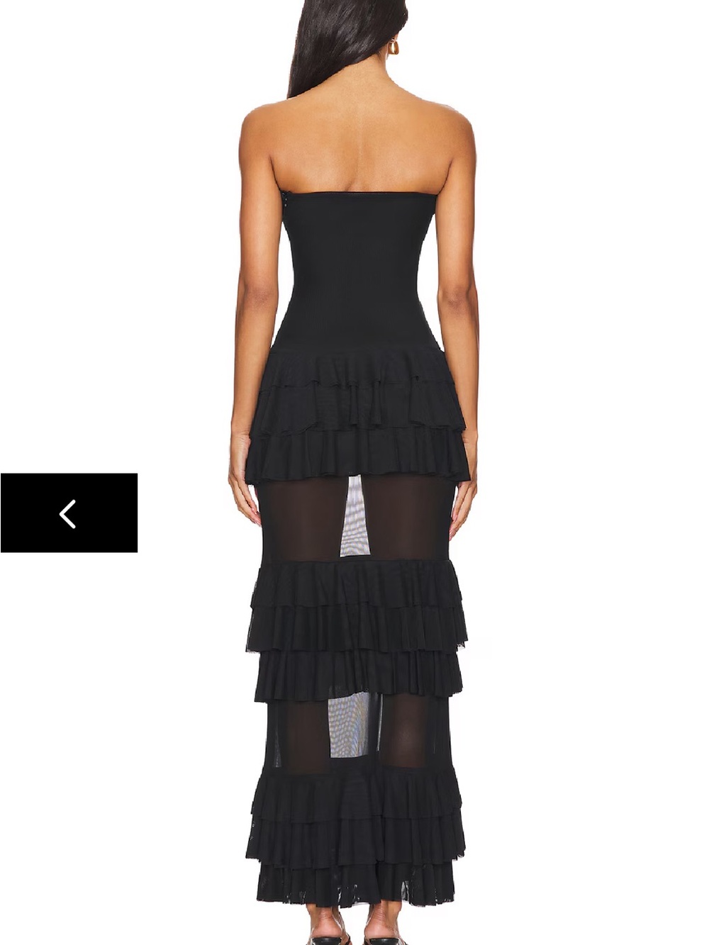 superdown Black Strapless Ruffle & Sheer Tiered Maxi Dress